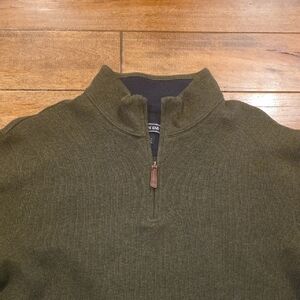 Men's Land's‎ End Olive Green 1/4 Zip Pullover Sweater